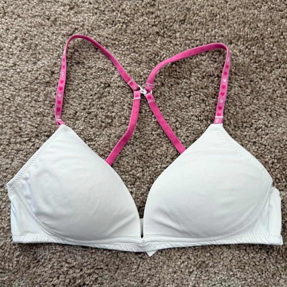 Victorias Secret PINK Vintage White Pink Heart Bralette No Wire Bra 34A